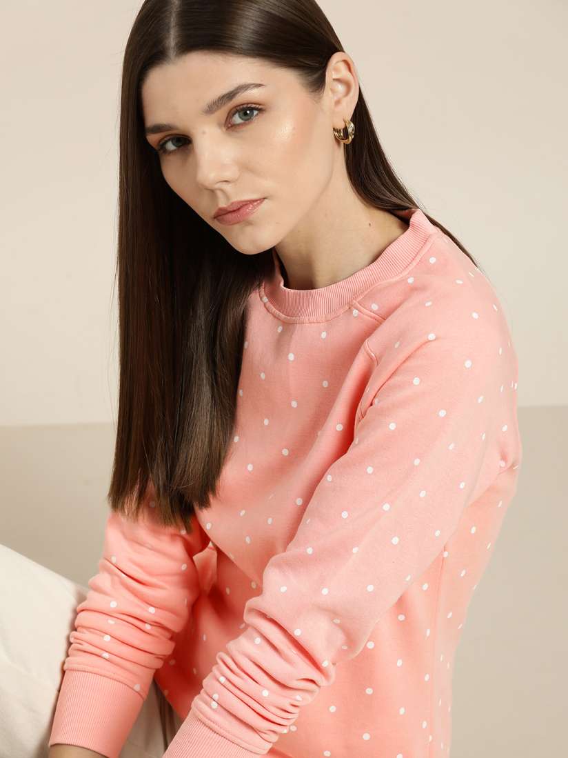 Buy her by invictus Women Pink White Polka Dots Print Sweatshirt Sweatshirts for Women 14573502 Myntra