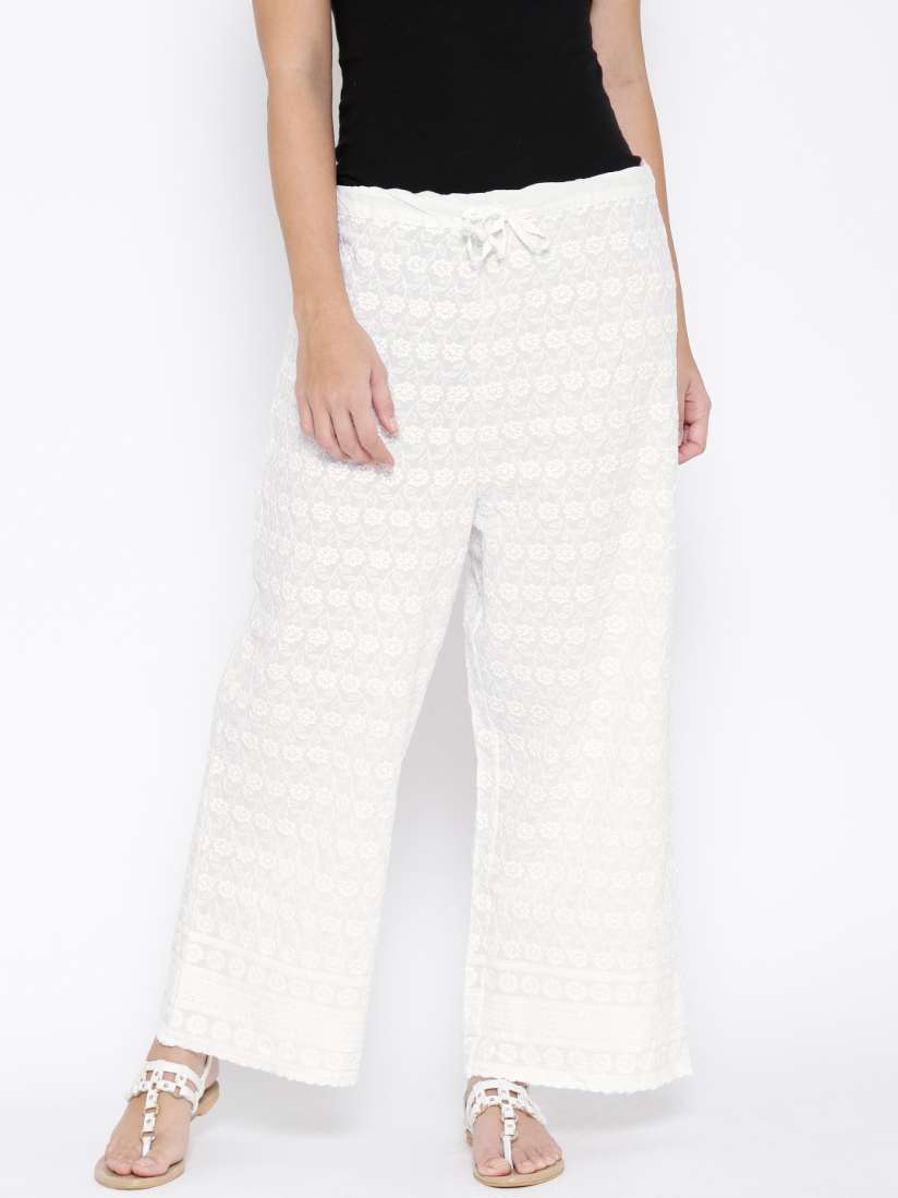 Buy BIBA White Schiffli Embroidered Palazzo Trousers Trousers for Women 1458819 Myntra
