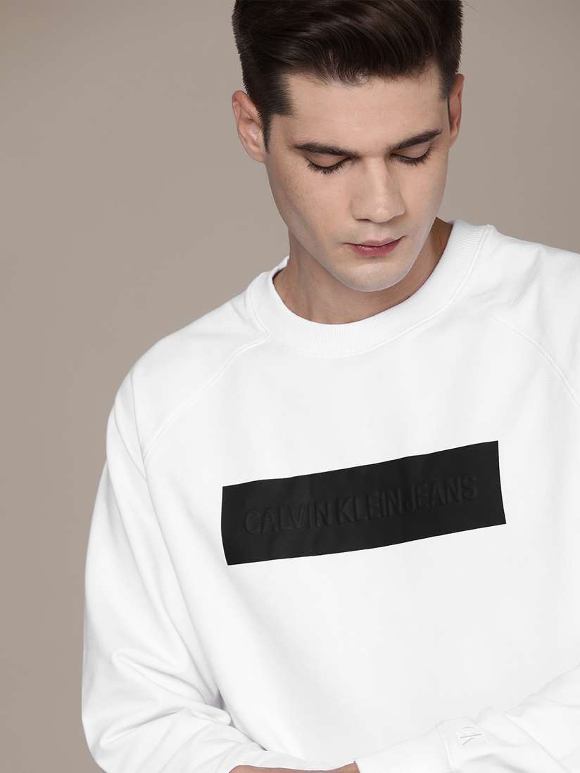 Calvin Klein Jeans Men White Black Printed Sweatshirt