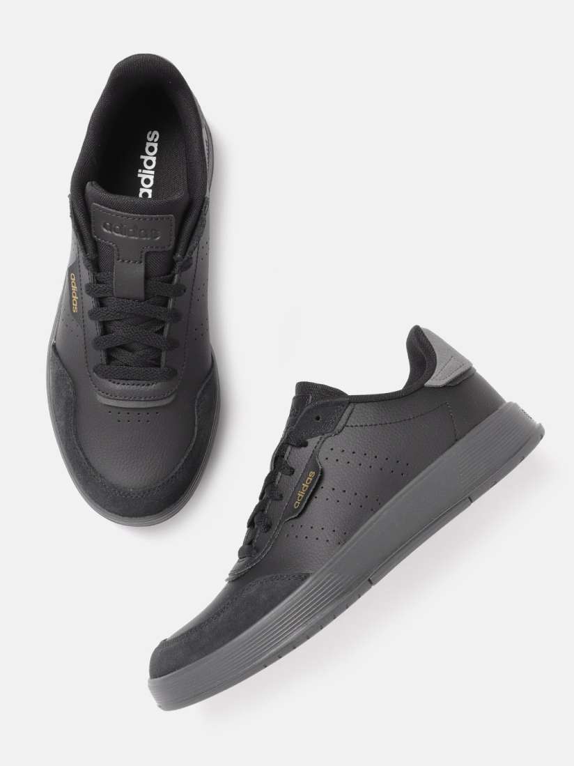 Mens black leather adidas shoes top