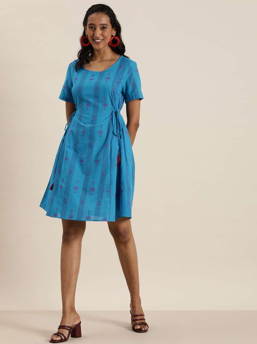 Buy Taavi Women Blue Purple Woven Legacy Sustainable A Line Dress With Tie Up Detail Ethnic Dresses for Women 14609110 Myntra