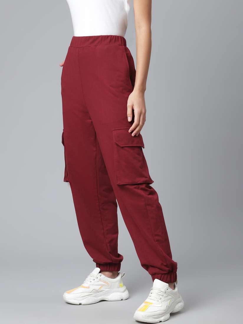 Buy plusS Women Maroon Solid Cargo Joggers Track Pants for Women 14609594 Myntra