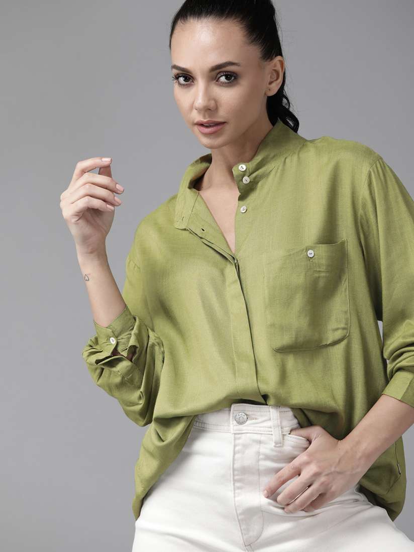 Buy Roadster Women Olive Green Solid Casual Shirt Shirts for Women 14615052 Myntra