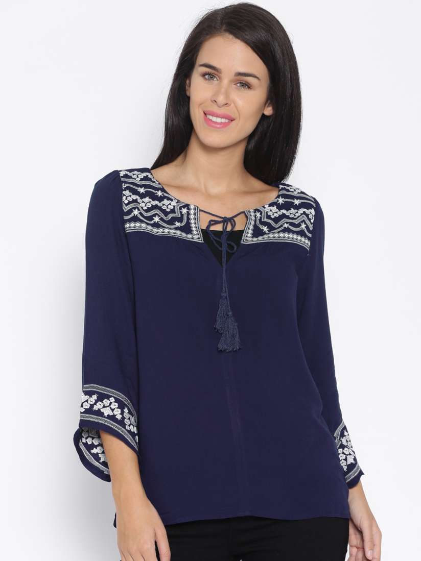 Buy Deal Jeans Women Navy Blue Embroidered Top Tops for Women 1462251 Myntra