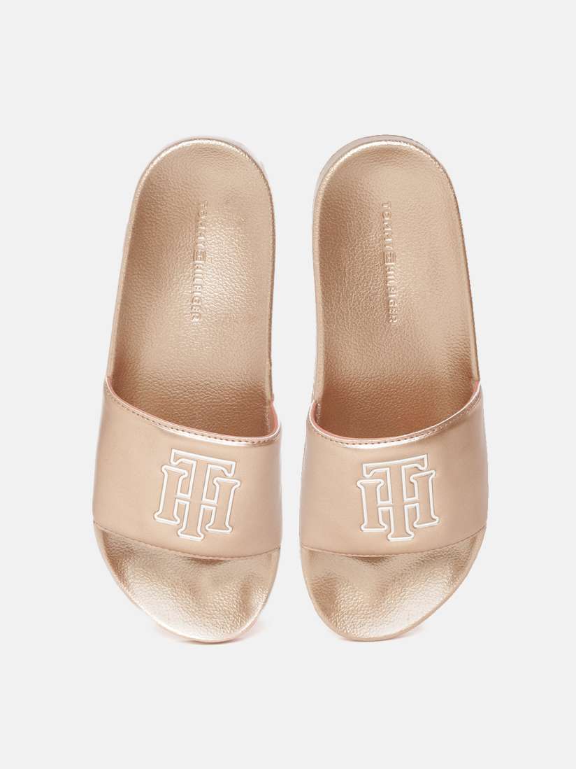 Buy Tommy Hilfiger Women Rose Gold Toned Brand Logo Textured Sliders Flip Flops for Women 14627626 Myntra