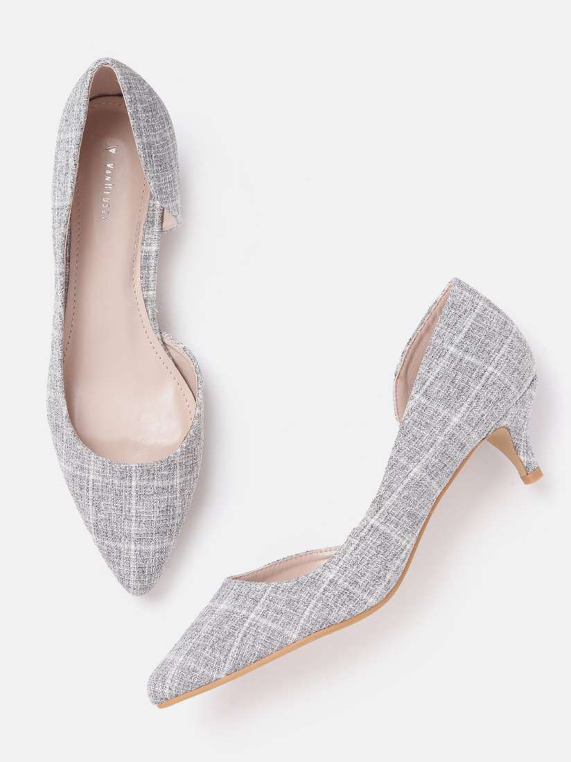 Buy Van Heusen Woman Grey White Woven Design Checked Pumps Heels for Women 14628690 Myntra