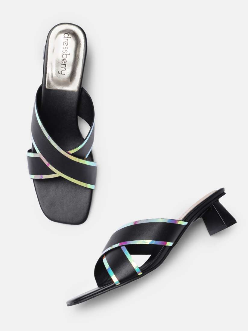 Buy DressBerry Black Embellished PU Block Sandals Heels for Women 14633224 Myntra