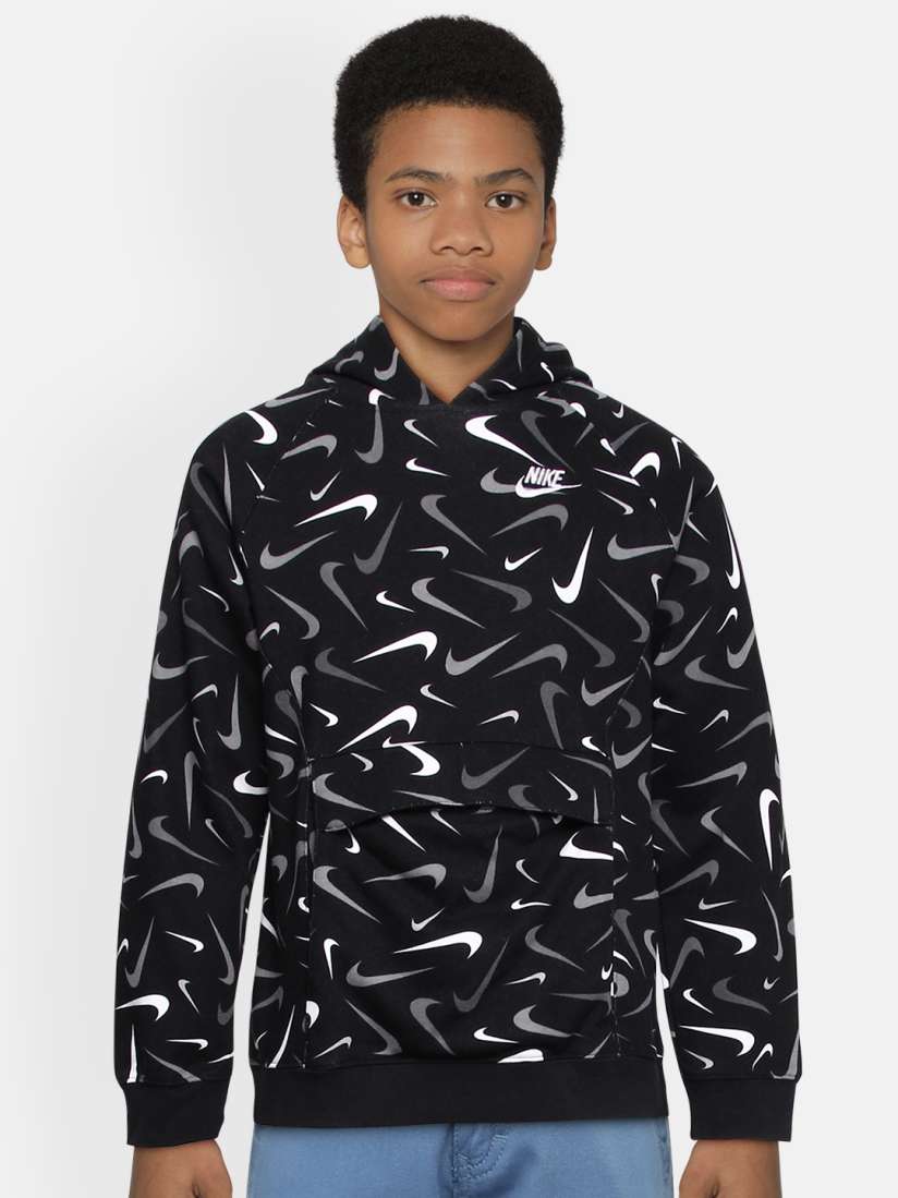 Buy Nike Boys Black Printed NSW Club Hooded Sweatshirt Sweatshirts for Boys 14638878 Myntra