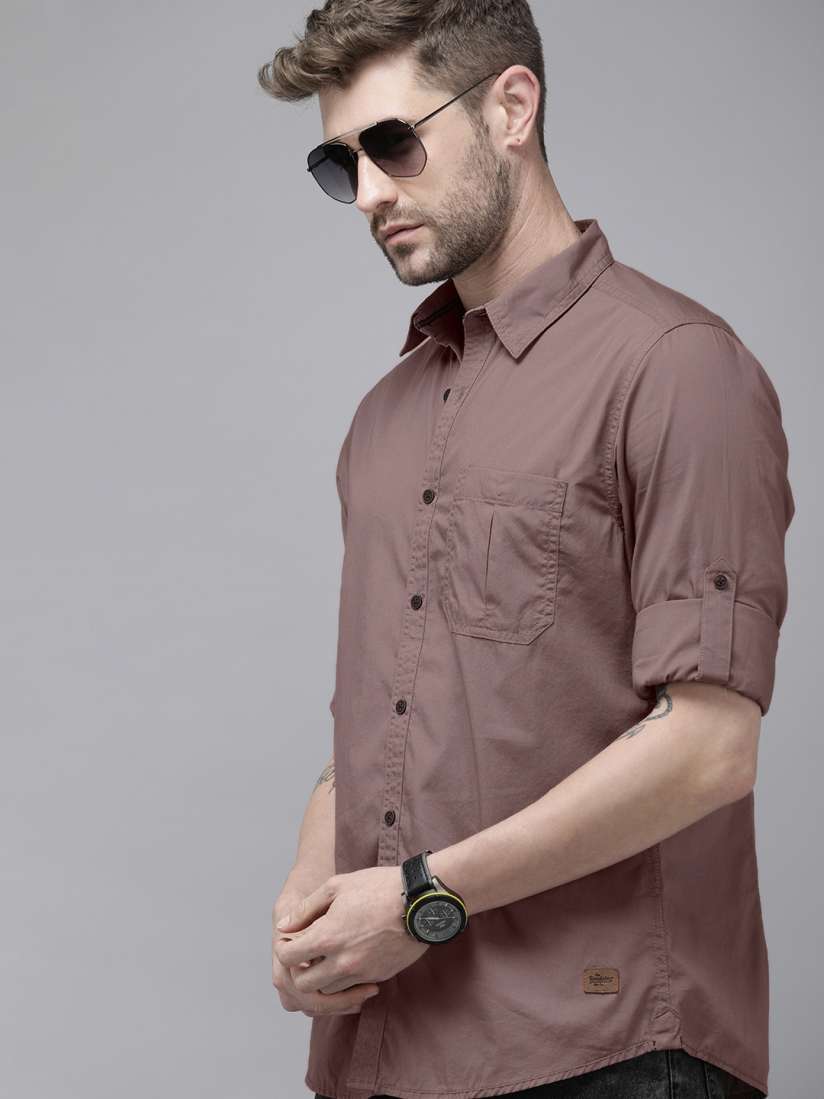 Buy Roadster Men Brown Solid Opaque Pure Cotton Casual Shirt Shirts for Men 14641472 Myntra