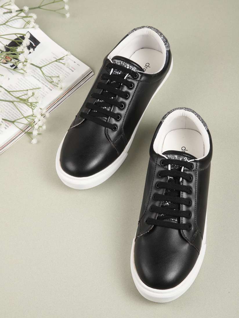 Solid black womens sneakers top
