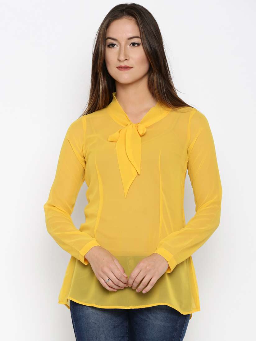 Buy Rigolglioso Yellow Sheer Top Tops for Women 1464319 Myntra