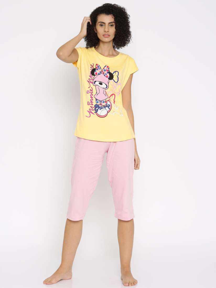 Buy July Nightwear Yellow Pink Printed Lounge Set MD001 Night suits for Women 1465282 Myntra