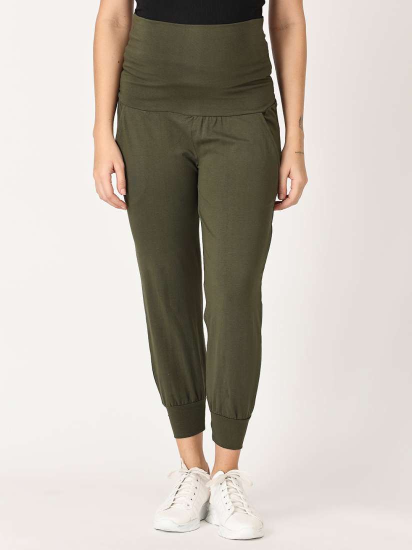 Buy The Mom Store Women Olive Green Solid Maternity Straight Fit Joggers Track Pants for Women 14655038 Myntra