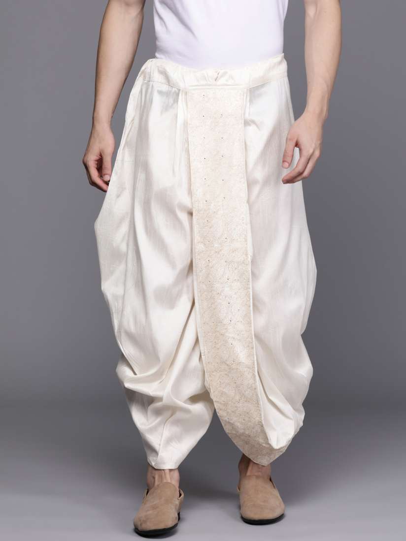 Buy Manyavar Men Off White Embroidered Detail Dhoti Pants Dhotis for Men 14673466 Myntra