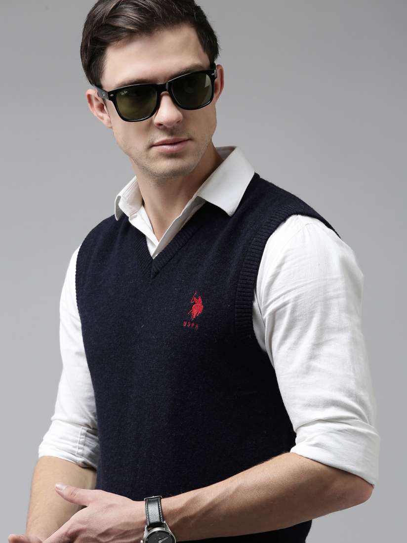 Buy U S Polo Assn Men Navy Blue Solid Sweater Vest Sweaters for Men 14677726 Myntra