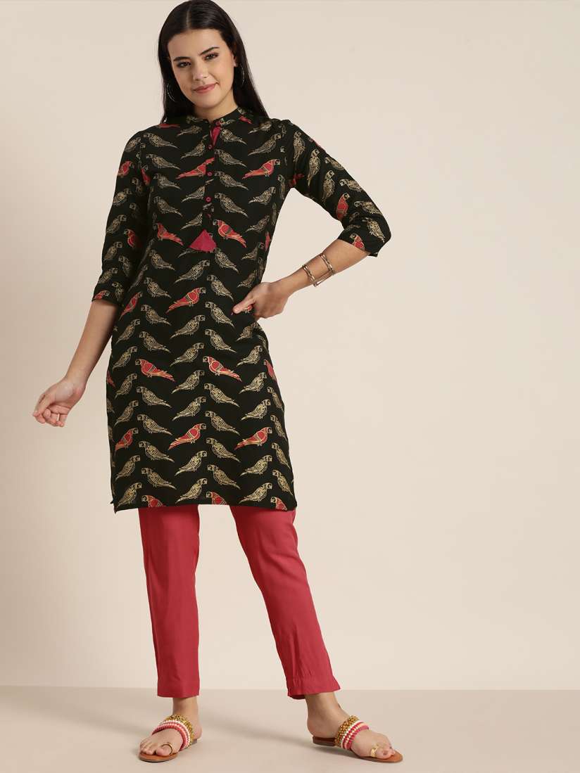 Buy Sangria Women Black Printed Kurta with Trousers Kurta Sets for Women 14685362 Myntra