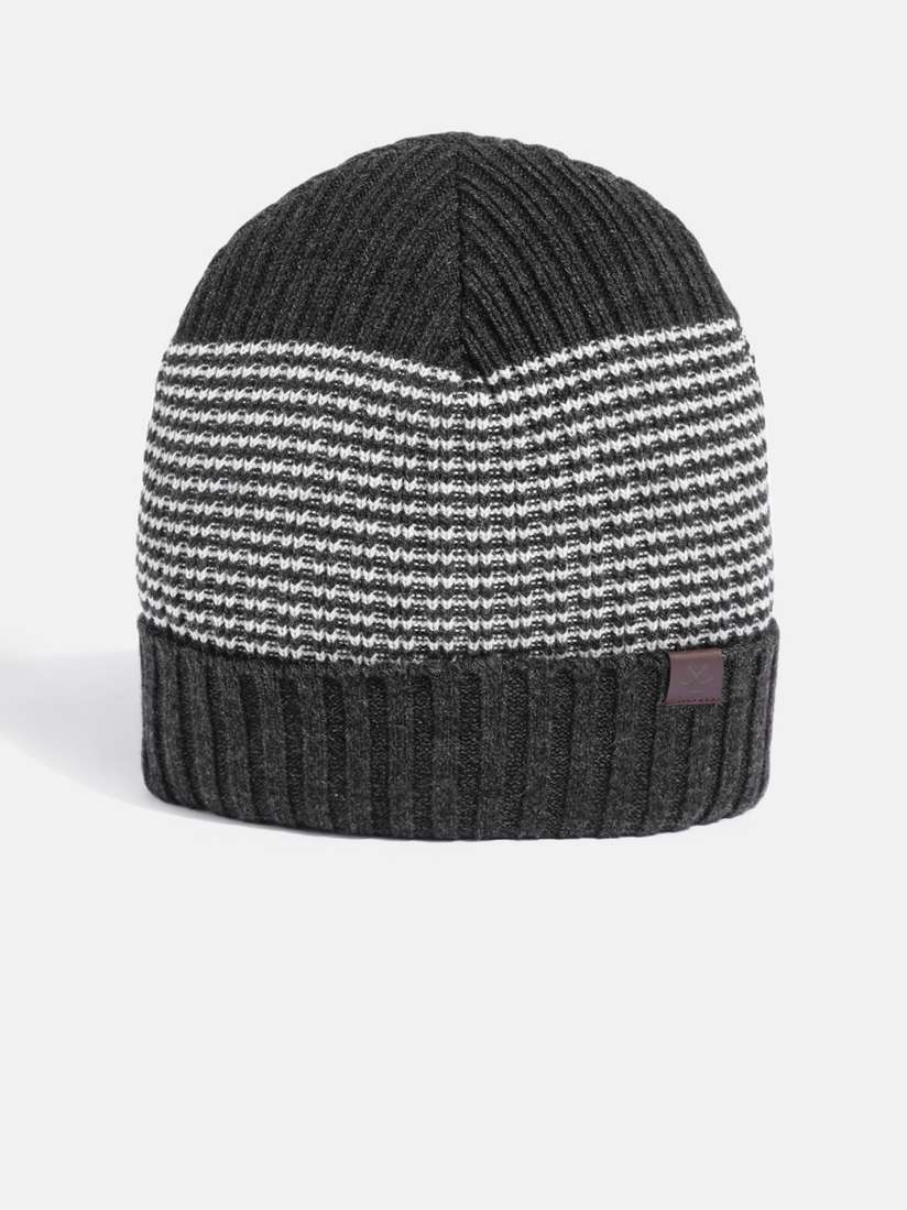 Buy WROGN Unisex Grey White Striped Beanie Caps for Unisex