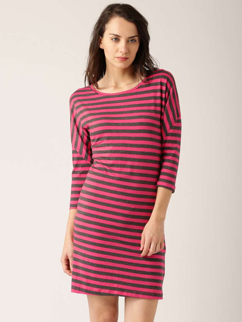 Buy DressBerry Women Grey Pink Striped Bodycon Dress Dresses for Women 1469449 Myntra