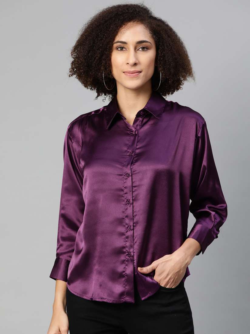 Buy Ives Women Purple Solid Satin Finish Partywear Shirt - Shirts for Women  14707652 | Myntra