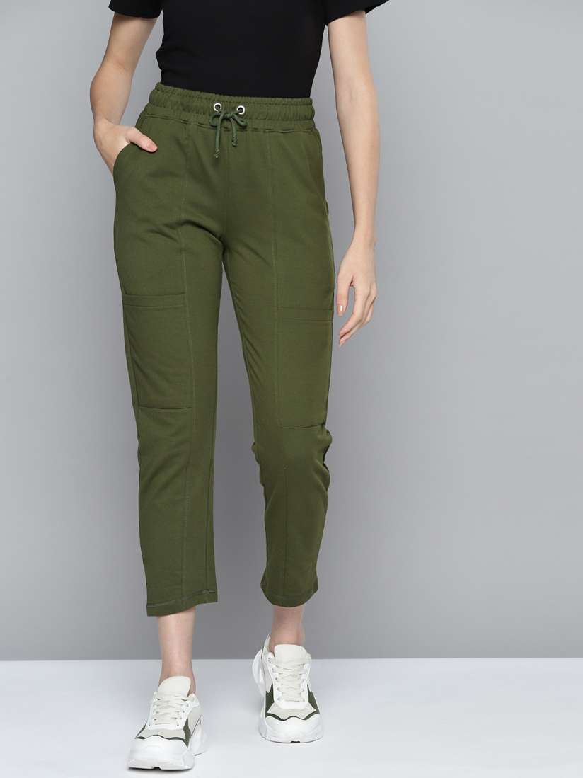 Buy Harvard Women Olive Green Solid Cropped Track Pants Track Pants for Women 14714724 Myntra
