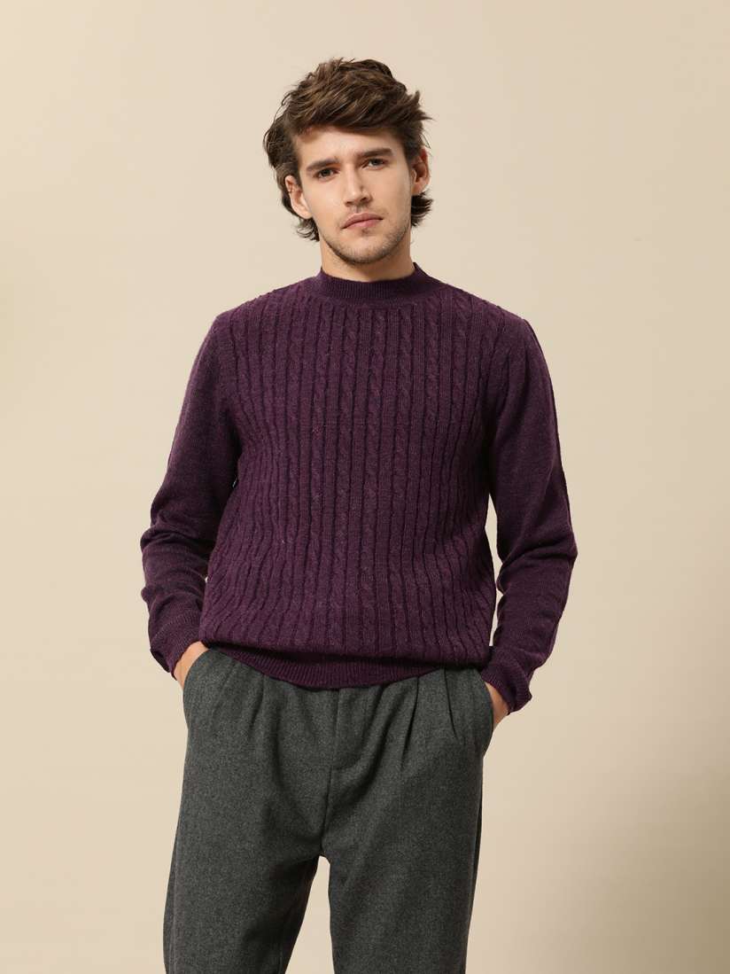 Burgundy cable knit sweater mens 2025