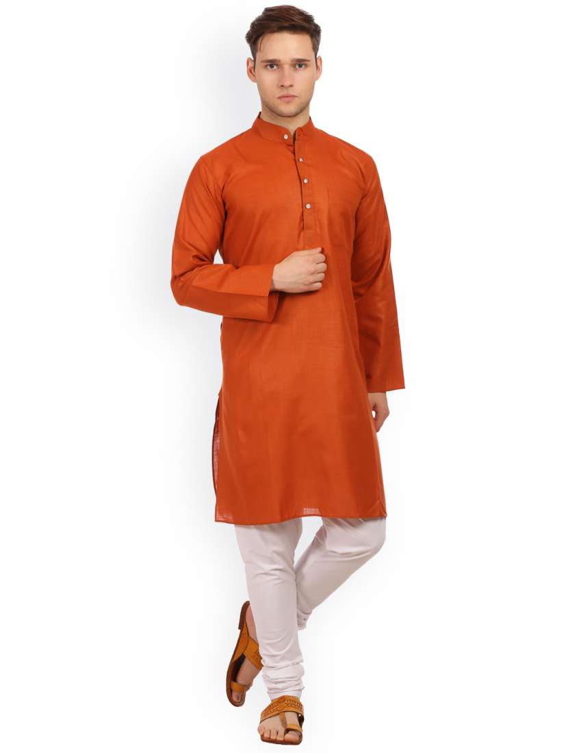 Buy Wintage Orange White Cotton Silk Kurta Pyjama Kurta Sets for Men 1476100 Myntra