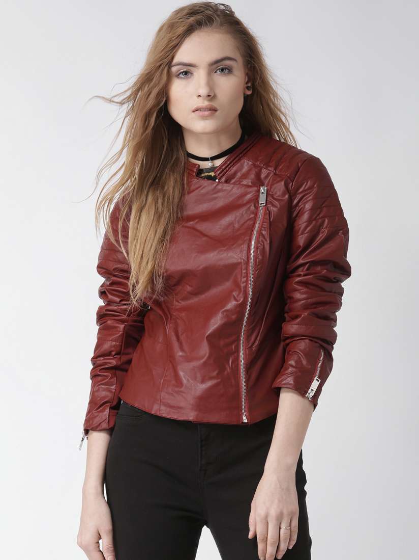 Brick red leather jacket shop