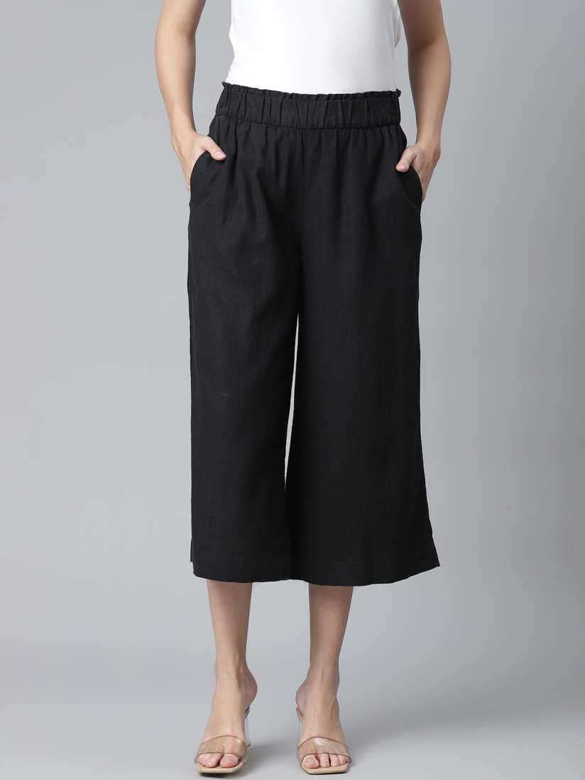 Marks and spencer black linen trousers store
