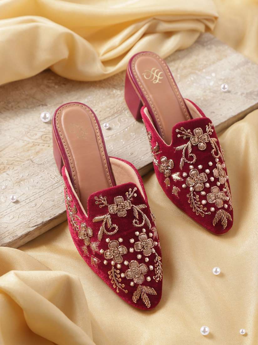 Maroon and gold heels shop