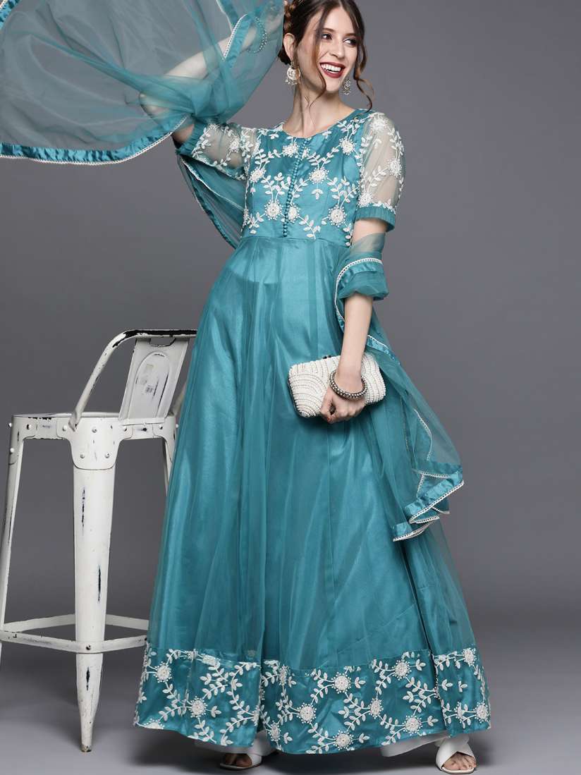 White anarkali myntra 2025