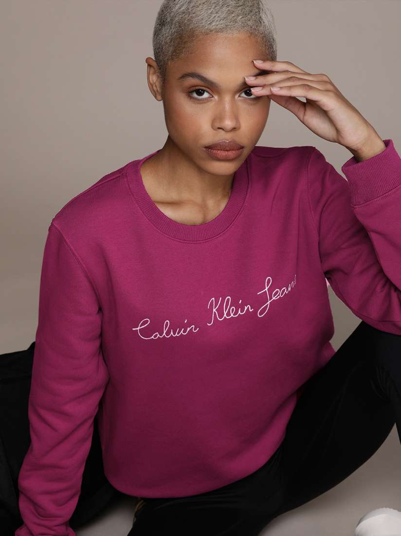 Buy Calvin Klein Jeans Women Purple Embroidered Sweatshirt Sweatshirts for Women 14779662 Myntra
