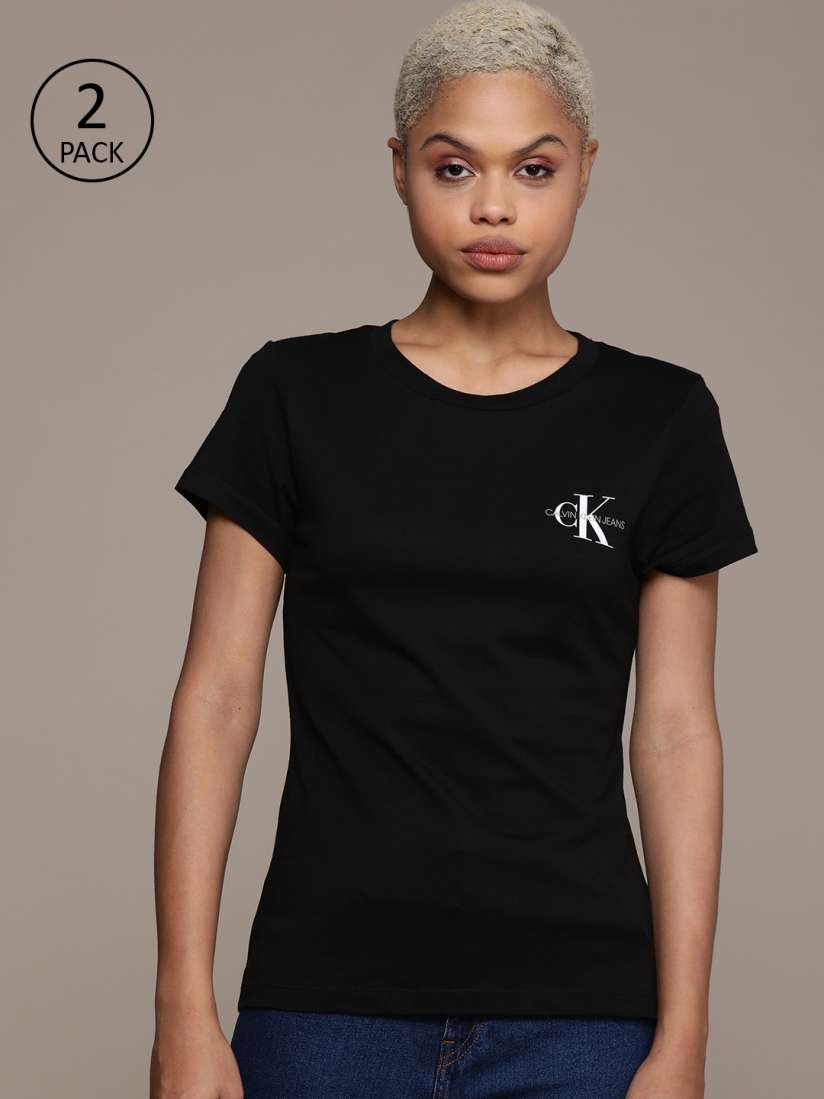 Buy Calvin Klein Jeans Women Black Slim Fit Pure Cotton T shirt Tshirts for Women 14780138 Myntra