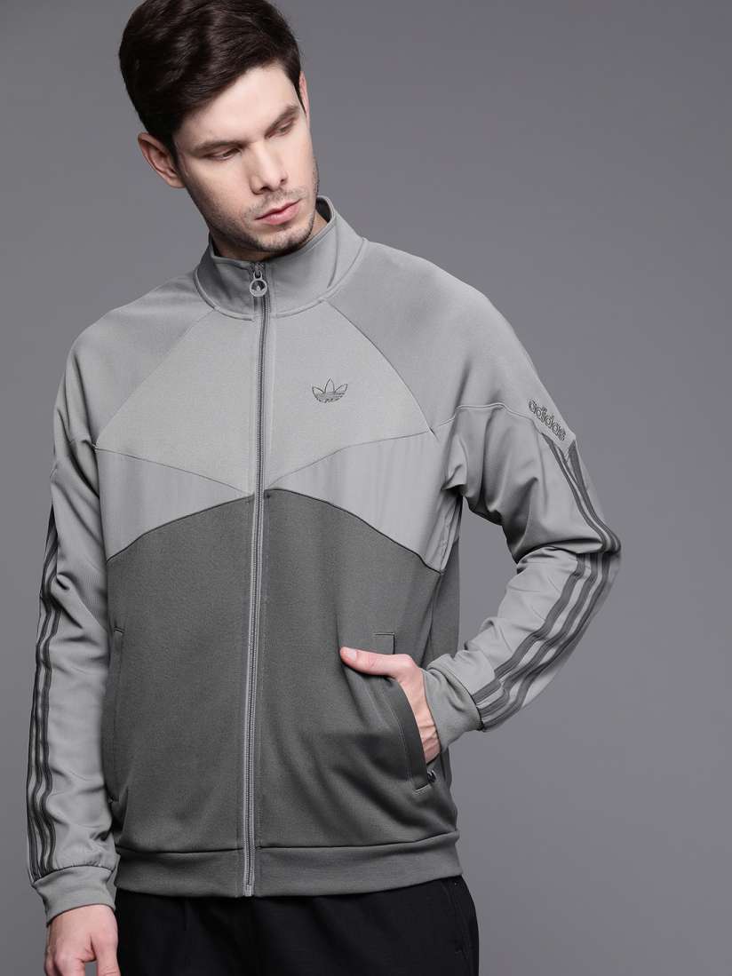 Buy ADIDAS Originals Men Grey Colourblocked Sports Polyester Sustainable Track Jacket Jackets for Men 14789696 Myntra