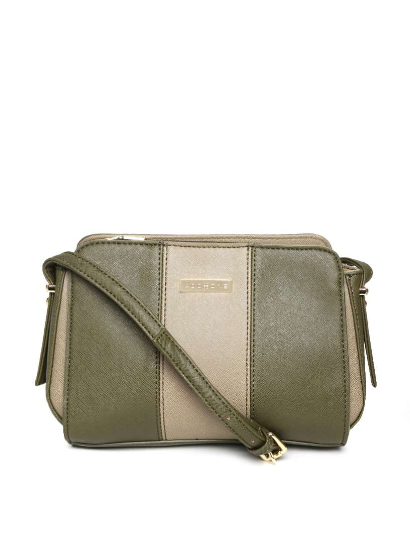 Buy Addons Olive Green Beige Sling Bag Handbags for Women 1479314 Myntra