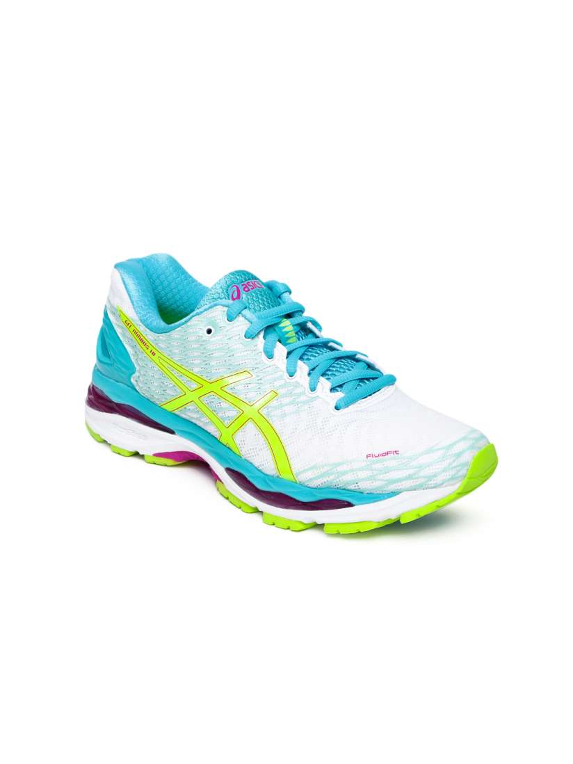 Buy ASICS Women White Turquoise Blue Gel Nimbus 18 Running Shoes Sports Shoes for Women 1479423 Myntra