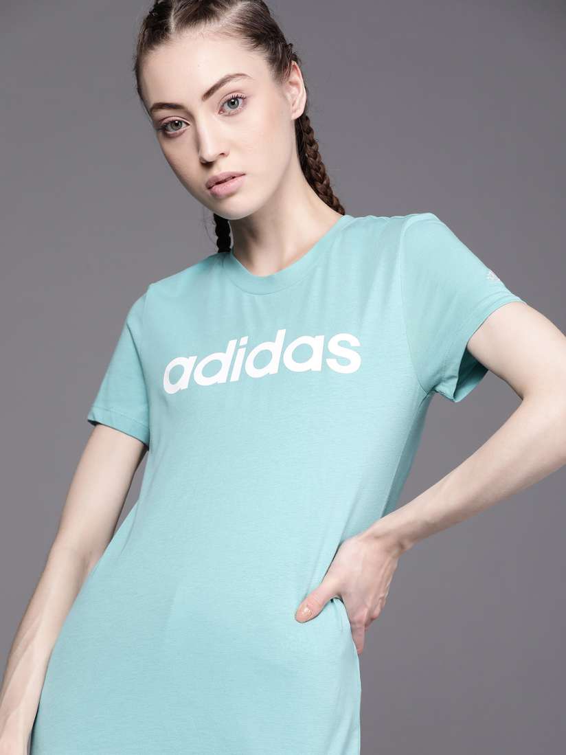 Buy ADIDAS Women Blue Brand Logo Printed Loungewear Essentials Slim Logo Pure Cotton Sustainable T shirt Tshirts for Women 14795328 Myntra