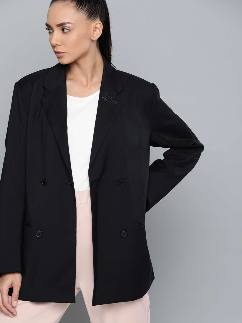 Buy Reebok Classic Women Black Double Breasted Oversized Fit Solid Blazer Blazers for Women 14795678 Myntra