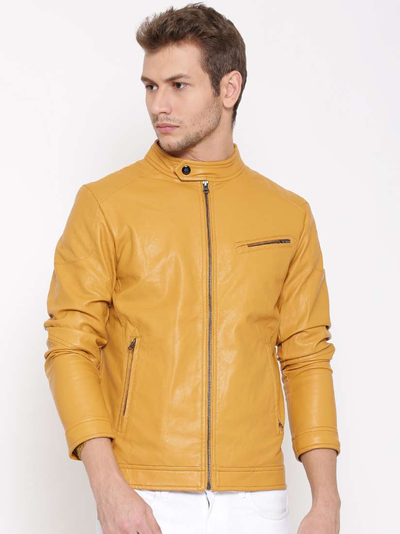 Faux leather yellow jacket on sale