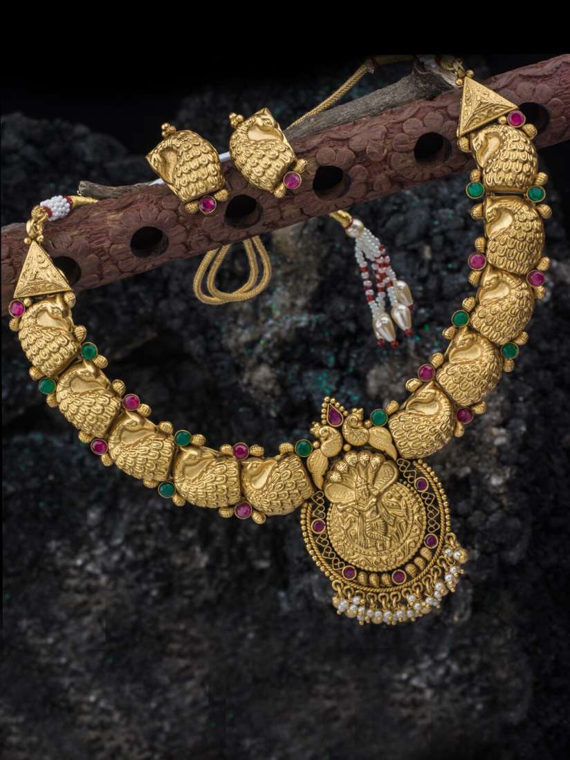 Buy Alankruthi Women Gold Plated Green Pink Stone Studded Beaded Temple Jewellery Set Jewellery Set for Women 14806880 Myntra