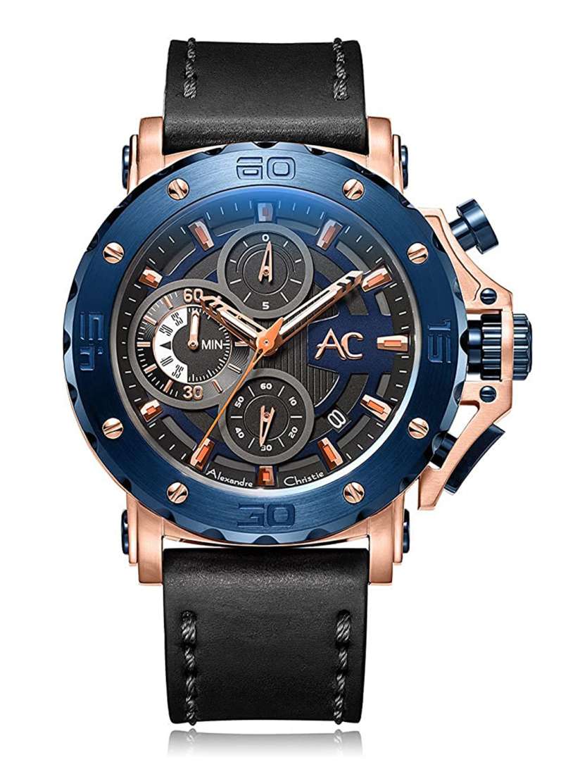 Buy Alexandre Christie Men Blue Dial Black Leather Straps Analogue Watch Watches for Men 14813332 Myntra