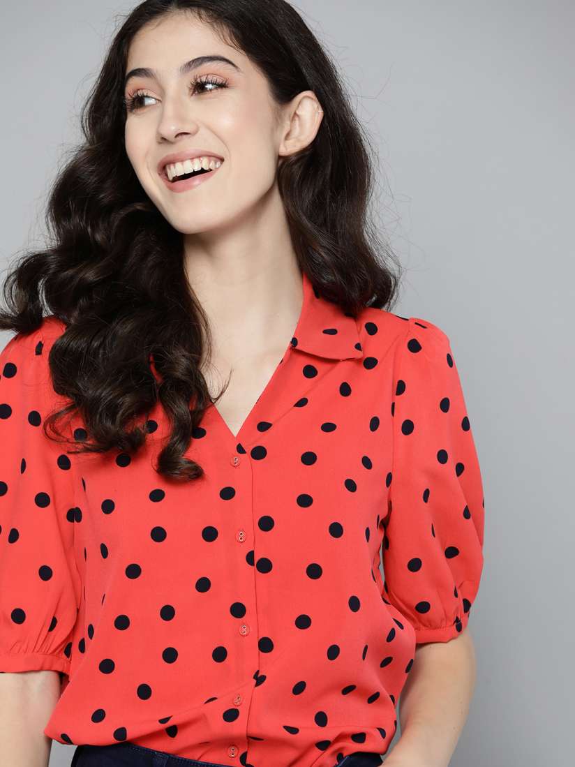 Red top with black polka dots clearance