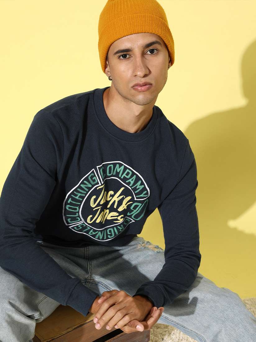 Buy Jack Jones Men Navy Blue Printed Graphic Sweatshirt