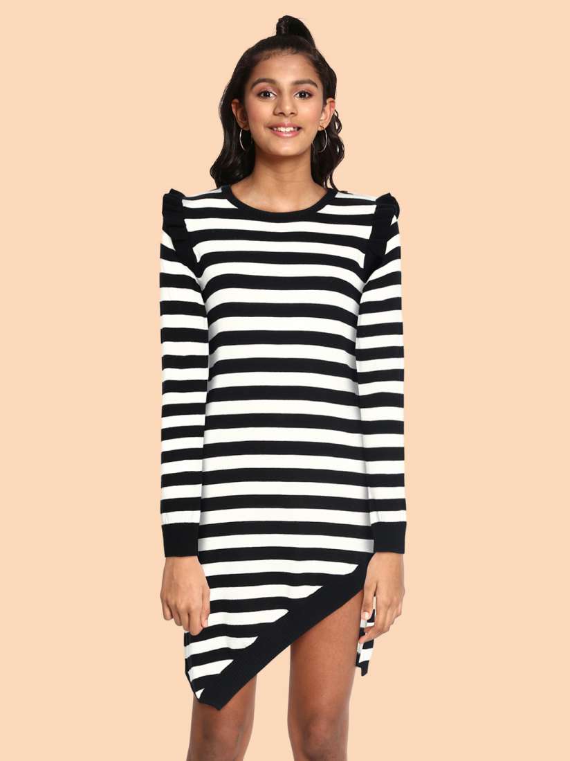 Buy United Colors of Benetton White Black Pure Cotton Striped Sweater Dress Dresses for Girls 14829038 Myntra