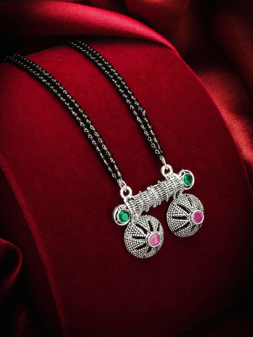 Buy aadita Oxidized Silver Toned Black Stone Studded Beaded Tribal Mangalsutra Mangalsutra for Women 14833462 Myntra