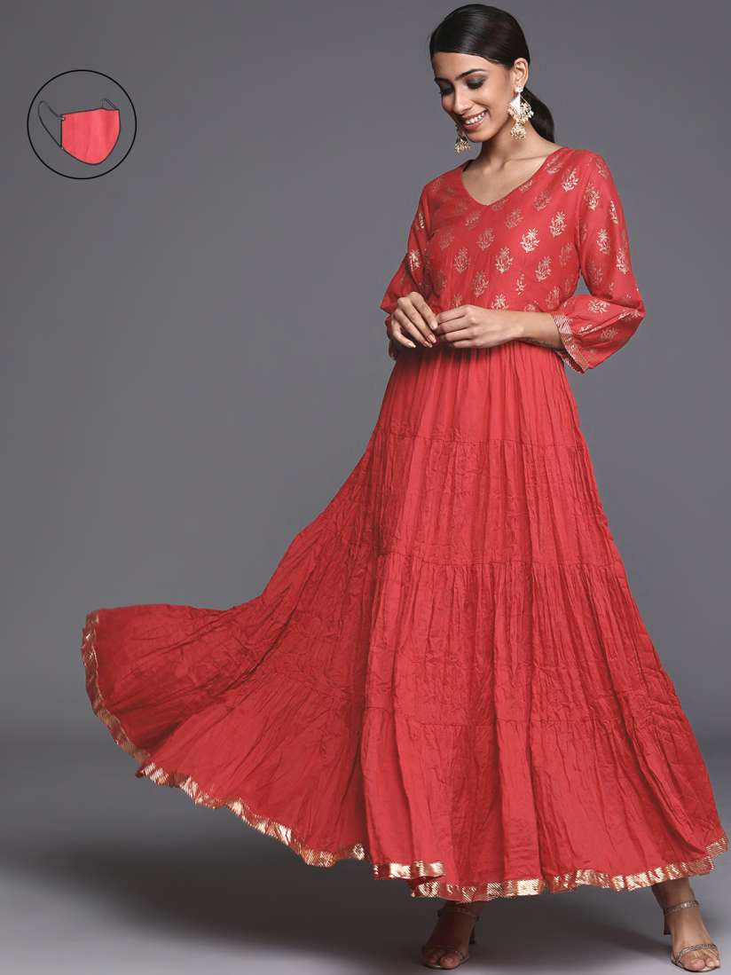 Buy Biba Red Gold Toned Ethnic Motifs Maxi Dress Ethnic Dresses for Women 14844992 Myntra