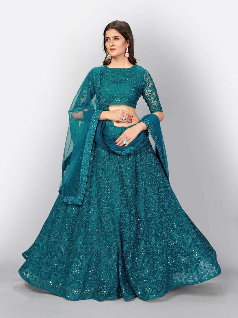 Buy SHOPGARB Blue Embroidered Sequinned Semi Stitched Lehenga Choli Lehenga Choli for Women 14845308 Myntra