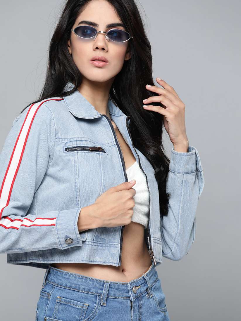 Buy Kook N Keech Women Blue Crop Cotton Denim Jacket Jackets for Women 14859174 Myntra