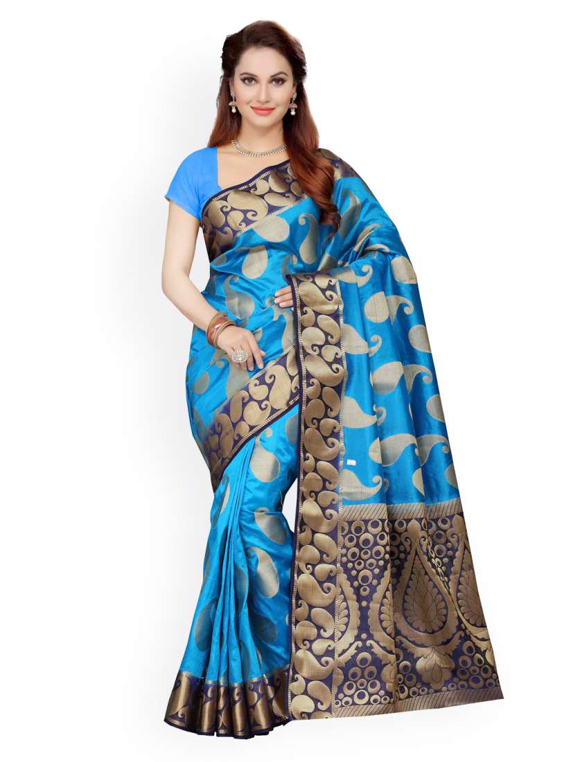 Buy Ishin Blue Poly Silk Traditional Saree Sarees for Women 1486191 Myntra