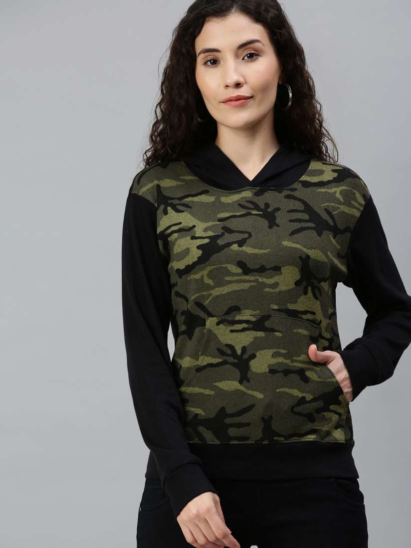 Buy Campus Sutra Women Green Camouflage Printed Hooded Sweatshirt Sweatshirts for Women 14862224 Myntra