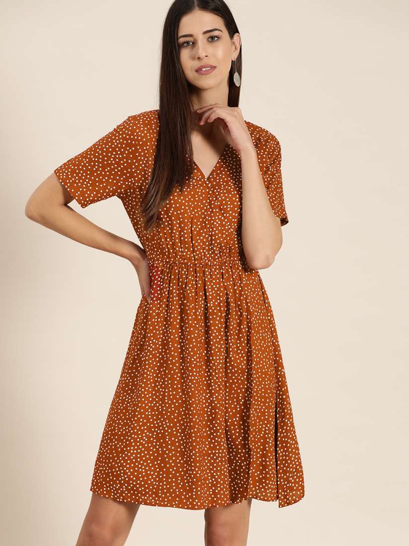 Buy her by invictus Rust White Polka Dots Dress Dresses for Women 14862846 Myntra
